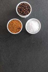 High angle view of food on table against black background