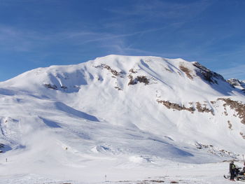 Scenic view of snow covered mountain against sky