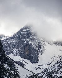 Scenic view of snow covered mountains against sky