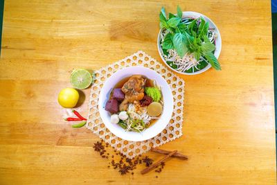 High angle view of food on table