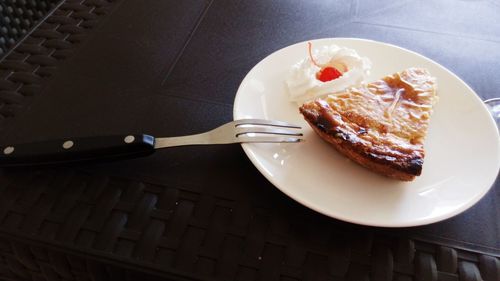 High angle view of breakfast in plate on table