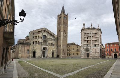 View of parma main square, duomo and battistero