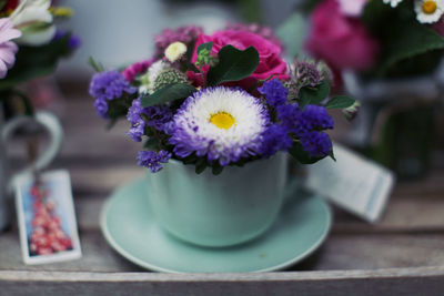 Close-up of flower vase on table