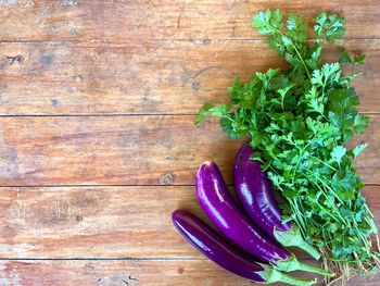 High angle view of vegetables on cutting board