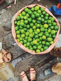 High angle view of fruits in container