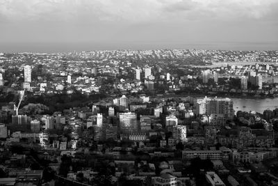 High angle view of buildings against sky in city