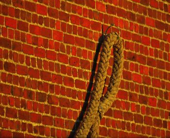 Close-up of rope on brick wall