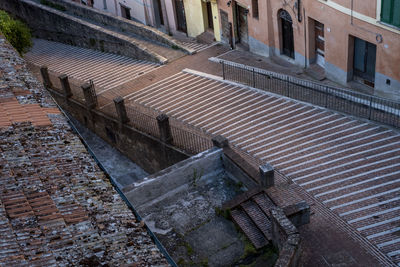 High angle view of staircase by building