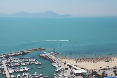 High angle view of city at seaside