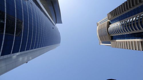 Low angle view of modern building against clear sky