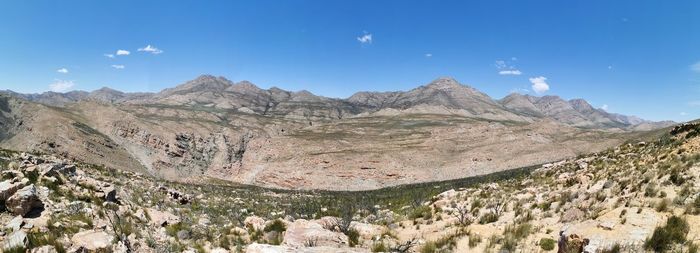Panoramic view of landscape and mountains against sky