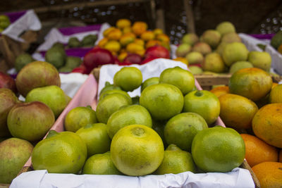 Close-up of apples for sale in market