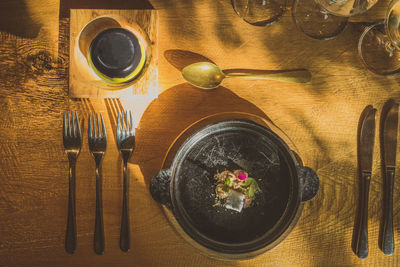 High angle view of food on table