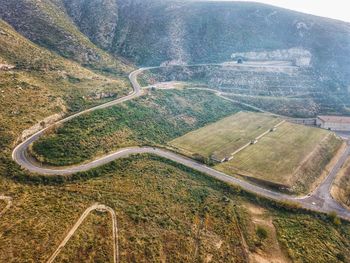 High angle view of winding road on mountain