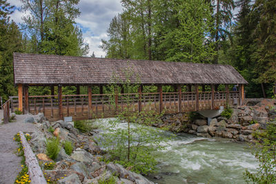 Houses by trees against sky