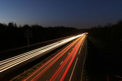 Light trails on road at night