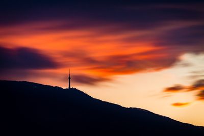 Low angle view of silhouette mountain against sky during sunset
