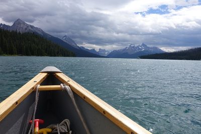 Scenic view of lake by mountains against sky