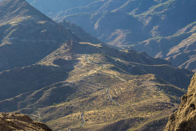 High angle view of mountains during foggy weather