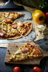 Close-up of pizza on table