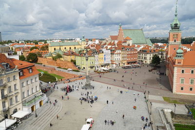 High angle shot of townscape against sky