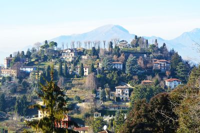 Cityscape against mountains