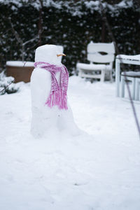 Rear view of a girl standing on snow field