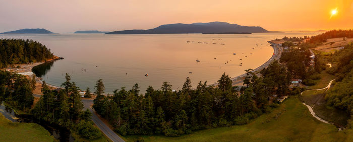 Aerial view of legoe bay located on lummi island, washington. 