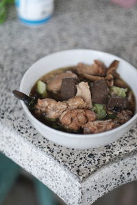 High angle view of food in bowl on table