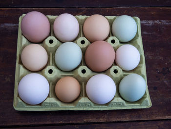 High angle view of eggs on table