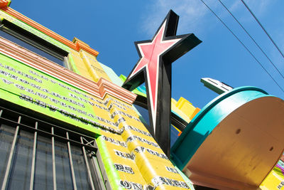 Low angle view of building against clear blue sky