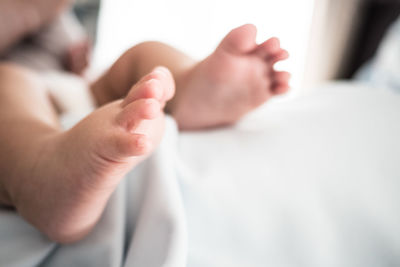 Close-up of hand holding baby feet