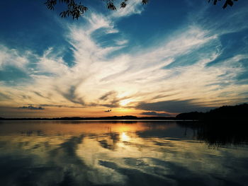 Scenic view of lake against sky during sunset