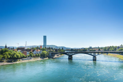 Bridge over river against blue sky