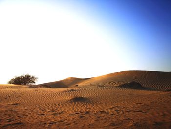 Sand dunes in desert against clear sky