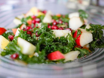 Close-up of salad served in plate on table