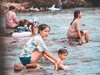 Full length of children on beach