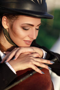 Side view of senior man wearing hat