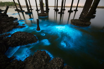 High angle view of rocks at sea shore