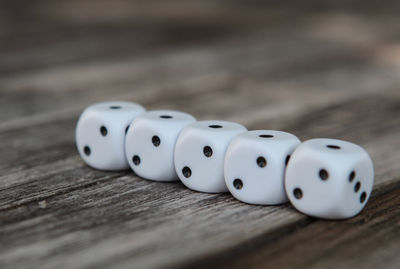 Close-up of dice on table