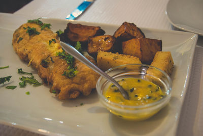 Close-up of food served in plate