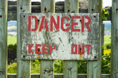 Close-up of warning sign