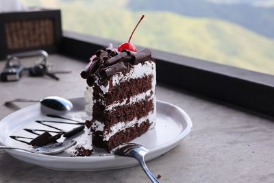 Close-up of dessert in plate on table
