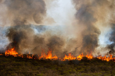 Panoramic view of fire against clouds