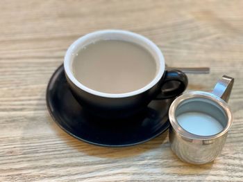 High angle view of coffee on table