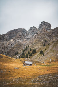 View of car on land against mountain range