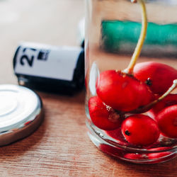 Close-up of fruits in bowl on table