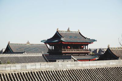 Low angle view of temple building against clear sky