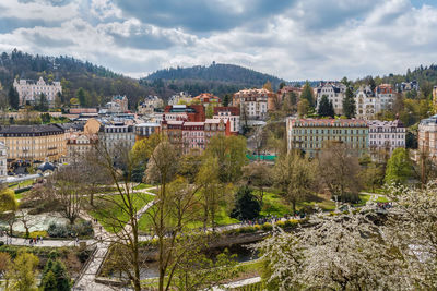 High angle view of townscape against sky