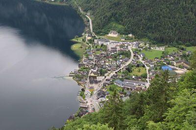 High angle view of buildings in city